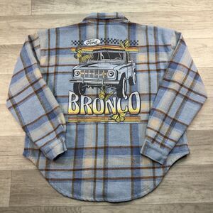 Ford Bronco Plaid Flannel Shirt Oversized Fit Small Blue Orange Check Retro